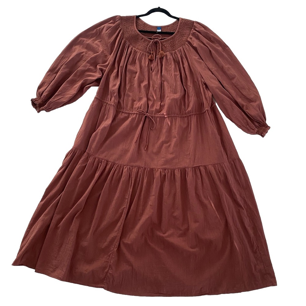 Old Navy 4X Plus Waist Defined Crinkle Textured Long Sleeve Midi Dress Smocked‎